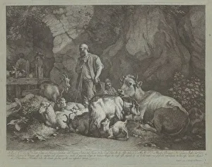 Francesco Londonio Prints: Old, Bald-headed Shepherd, Seated Shepherd Boy and Flock, after 1766