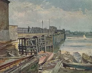 Old Battersea Bridge, From The North Bank, looking across the River Thames, London, 1885 (1926). Artist: John Crowther