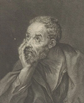 Guidop Reni Gallery: An old bearded man resting his head on his right hand and looking upwards to the left