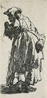 Ragged Prints: Old beggar woman with a gourd, c.1629. Creator: Rembrandt Harmensz van Rijn