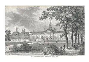 Walter Thornbury Prints: Old Bethlem Hospital. Moorfields About 1750, 1878. Artist: Walter Thornbury