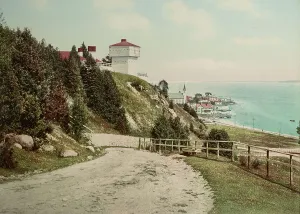 Mackinac County Michigan United States Prints: Old Block House [Fort Mackinac] and harbor