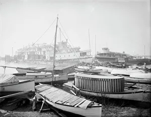 Boatyard Prints: Old boats beached to rot away, New York City, between 1900 and 1910. Creator: Unknown