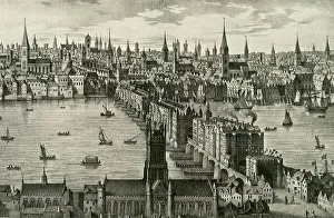 Nicolas Joannis Visscher Ii Prints: The Old Bridge, The Only Bridge Over the Thames Until 1750