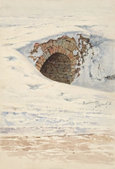 Brickwork Prints: Old bridge in winter, 1921. Creator: Eugen Wallachy