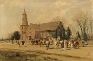 Carriages Collection: Old Bruton Church, Williamsburg, Virginia, in the Time of Lord Dunmore, 1893. Creator: A