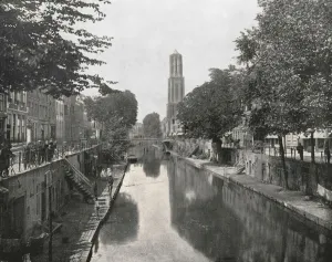 Utrecht Prints: Old Canal and Dom Tower, Utrecht, Netherlands, 1895. Creator: Unknown