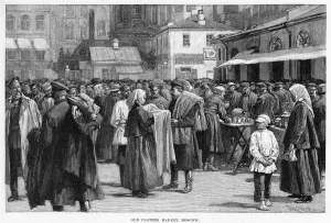 Bargaining Prints: Old Clothes Market, Moscow, c19th century