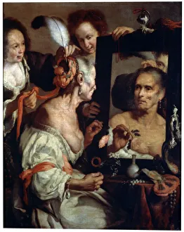 Regret Prints: Old Coquette (Vanitas), after 1630. Artist: Bernardo Strozzi