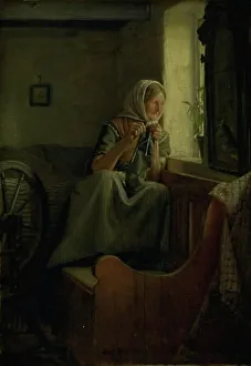 Looking Out Prints: An old farmer's wife looking out of a window, 1874. Creator: Carl Bloch