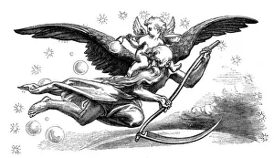 Old Father Time with his scythe, carrying in the New Year, 1870