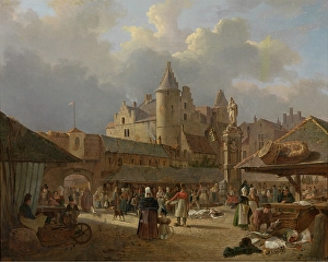 Market Trader Prints: The Old Fish Market in Antwerp, 1833. Creator: Francois Antoine Bossuet