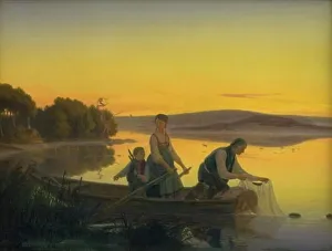 Casting Prints: An Old Fisherman Putting Out His Net at Sundown, 1844. Creator: Jorgen Sonne