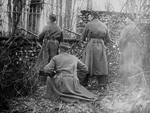 Stone Wall Prints: Old French soldiers guarding chateau, between 1914 and c1915. Creator: Bain News Service