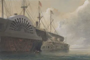 Paddle Steamers Prints: The Old Frigate Iris with Her Freight of Cable Alongside the Great Eastern at Sheerness