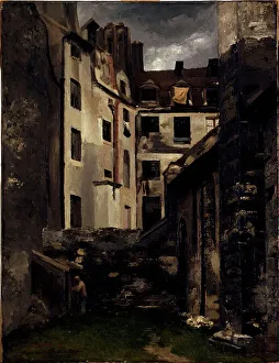 Hotel Dieu Prints: Old Hotel-Dieu, courtyard of Saint-Julien-le-Pauvre, 1882. Creator: Charles Alexis Apoil
