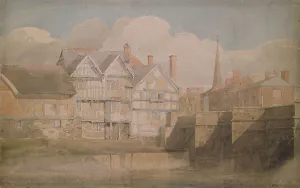 Cox David Prints: Old Houses and Wye Bridge, Hereford, 1815-20. Creator: David Cox the Elder
