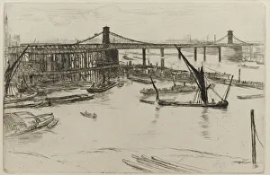 Sailing Barge Prints: Old Hungerford Bridge, 1861. Creator: James Abbott McNeill Whistler