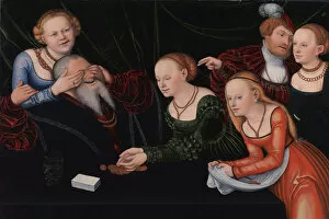 Sinful Gallery: Old man beguiled by courtesans, ca 1537. Artist: Cranach, Lucas, the Elder (1472-1553)