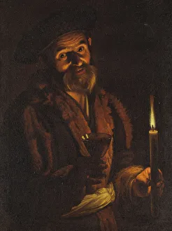 Wineglass Prints: An Old Man with a Candle and a Glass, c17th century. Creator: Adam de Coster