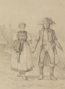 Age Difference Prints: Old Man and Girl in Peasant Costume, 1857. Creator: Benjamin Vautier