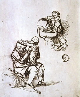 Images Dated 17th August 2005: Old Man Playing with Child, 1635-1640. Artist: Rembrandt Harmensz van Rijn