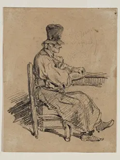 Jacque Prints: Old Man Seated at a Table, 19th century. Creator: Charles Emile Jacque
