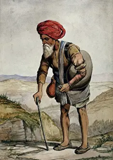 1866 Prints: An old man of Simla, holding a stick