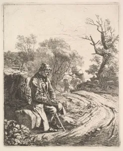 Johann Christian Erhard Prints: An Old Man Sitting on the Roadside, 1818. Creator: Johann Christian Erhard