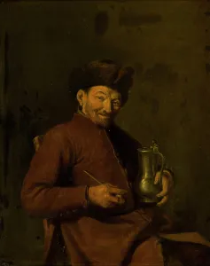 Beer Mug Prints: Old Man with Tankard and Pipe. Creator: Anon
