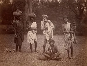 Exposed Prints: Old Man and Women with Children, One Nursing, 1860s-70s. Creator: Unknown
