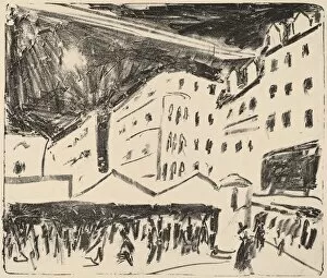 Old Market in Dresden with Annual Fair, 1910. Creator: Ernst Kirchner