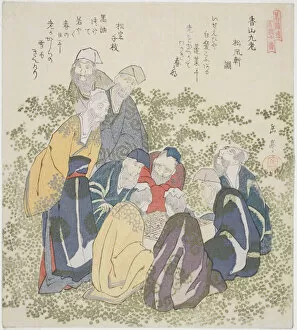 Color Woodblock Print Gallery: The Nine Old Men of Mount Xiang (Kozan kyuro), from the series 'A Set of Ten Famous Num... c. 1828