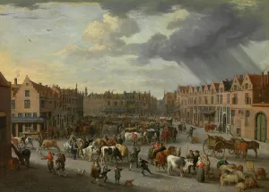 Pigs Prints: The Old Ox Market in Antwerp, mid-late 17th century. Creator: Erasmus de Bie