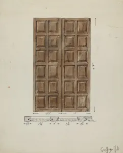 Holt Geoffrey Prints: Old Paneled Doors: Main Entrance to Monastery, c. 1936. Creator: Geoffrey Holt