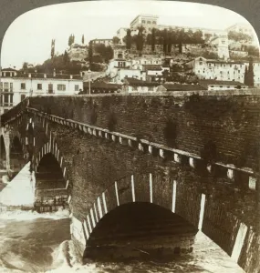 Verona Prints: The old Roman Ponte Pietra and castle of S. Pietro (N. E. ), Verona, Italy, c1909