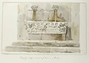 Ducros Abraham Louis Rodolphe Prints: Old sarcophagus used as a fountain in Messina, 1778. Creator: Louis Ducros
