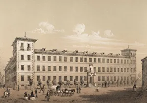 Nobles Prints: Old Seminary of Nobles, later transformed into the Military Hospital, engraving, 1870