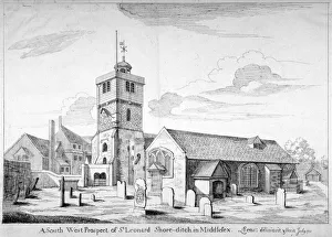 Old St Leonards Church, Shoreditch, London, 1735. Artist: Bernard Lens