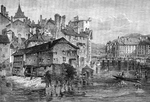 Cowhide Prints: Old tanneries on the Rhone, Geneva, 1871. Creator: Unknown