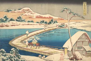 Katsushika Prints: Old View of the Boat-bridge at Sano in Kozuke Province (Kozuke Sano funabashi no kozu)