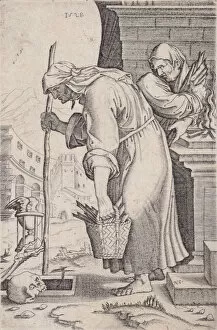 Approaching Gallery: Old Woman Approaching the Grave, dated 1528. Creator: Agostino Veneziano