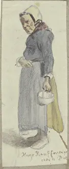 Wove Paper Prints: Old woman with basket, 1860. Creator: Hugo Kauffmann