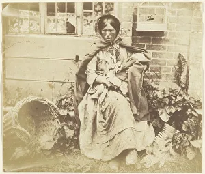 Baskets Prints: Old Woman with Baskets outside a House, about 1855-1865. Creator: John Whistler