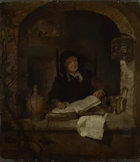Old Lady Prints: An Old Woman with a Book, c. 1660. Artist: Metsu, Gabriel (1629-1667)