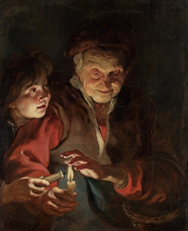 Rubens Sir Peter Paul Prints: Old Woman and Boy with Candles. Creator: Peter Paul Rubens