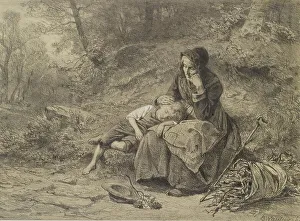 Grandchild Prints: Old Woman and Boy Resting, c1860. Creator: Benjamin Vautier
