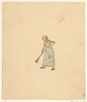 Broomstick Prints: Old woman with broom, c.1880-c.1910. Creator: Anon