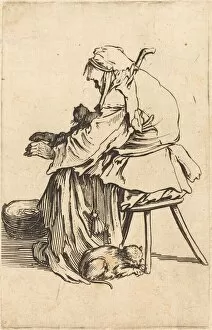 Pets Gallery: Old Woman with Cats, c. 1622. Creator: Jacques Callot