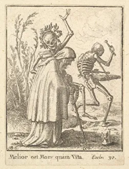 Latin Prints: Old woman, from the Dance of Death, 1651. Creator: Wenceslaus Hollar
